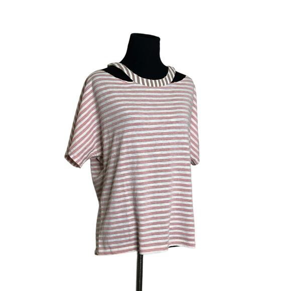 Honey Punch white pink stripes cut out distressed top size small - Picture 10 of 12